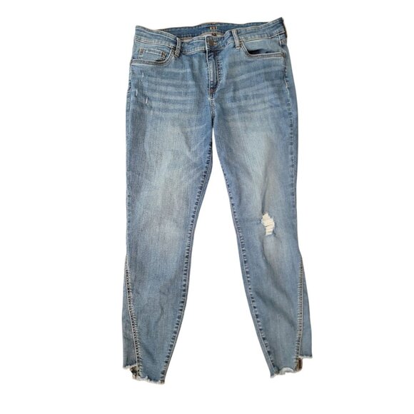 Kut from the Kloth Ankle Skinny Jeans Women Size 14 Distressed Freyed Hem - Picture 1 of 13